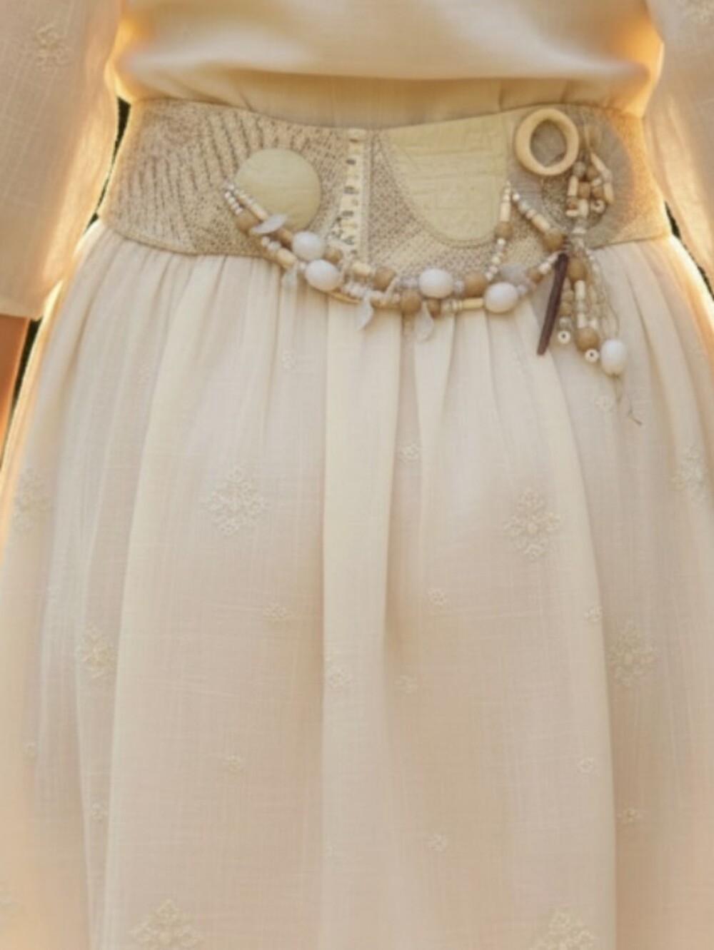 Vintage Laise Adzer Boho Cream Rope Tassel Waist Belt